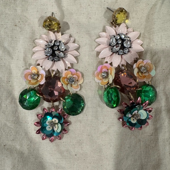 J. Crew Floral Drop Earrings with Pink and Green Accents - Picture 3 of 3